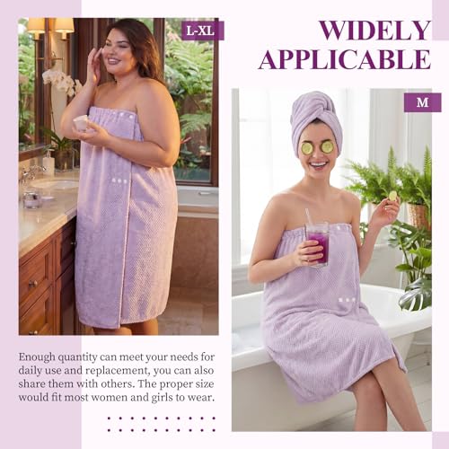 Image of Tigeen 4 Pcs Spa Wrap Towel Wrap for Women Spa Robe with Adjustable Closure Elastic Top Lightweight Wraps for Bath Shower (Pale Purple,M)