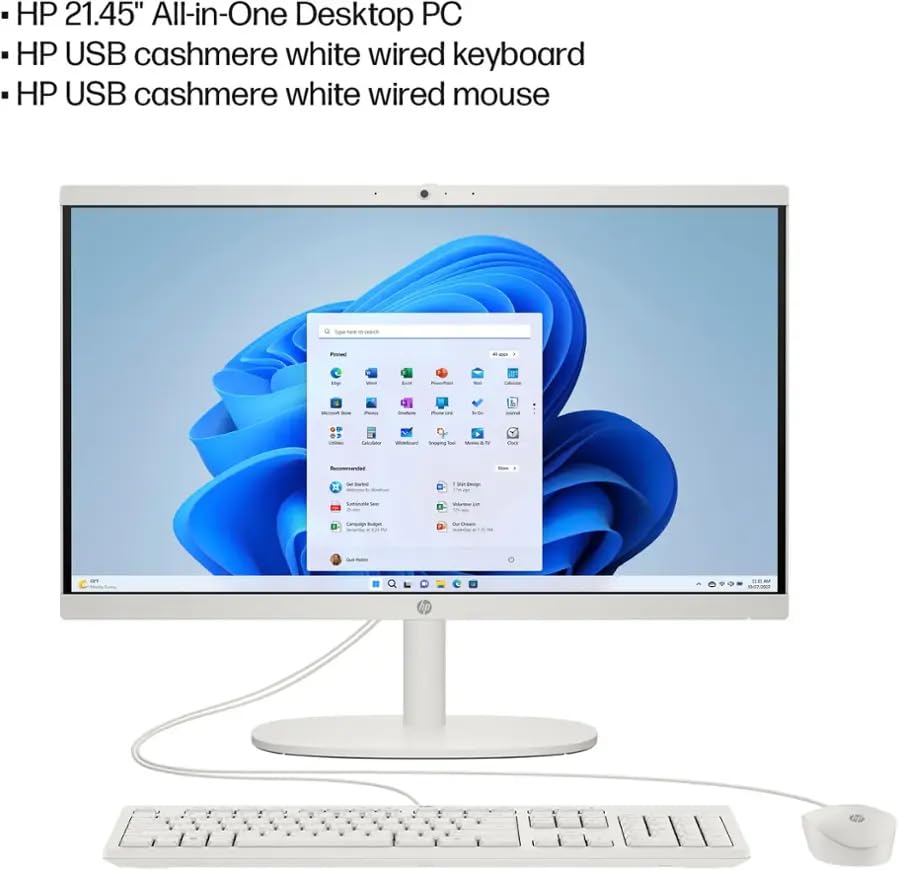 Image of HP All-in-One Desktop Computer - 21.5'' FHD Display, Intel Celeron J4025 Processor, Win 11 Pro, Wi-Fi 6, Bluetooth for Business & Students(16GB RAM |1TB SSD)