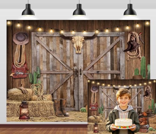 Western Cowboy Backdrop 10x8ft Large Western Party Background Wild West House Barn Banner for Boy Western Cowboy Theme Birthday Party Decorations Photoshoot Decor Props