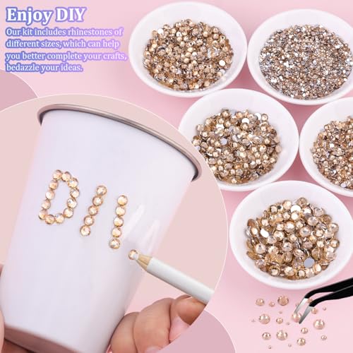 Image of 25000Pcs Resin Rhinestones for Crafting, Champagne 2-6mm Mixed Sizes Non Hotfix Flatback Gems with 1Pcs Glue, Bedazzling Crystal for DIY Craft Clothing Mugs Tumblers Shoes Fabric Decor Nail Art