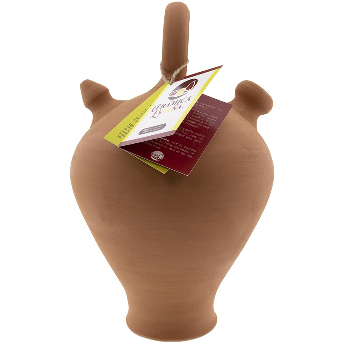 CERÁMICA ESPAÑA Gourde en terre cuite rouge espagnole | Poignée ronde à base fine Modèle A01 | 100 % fait main | 3 litres | ECO