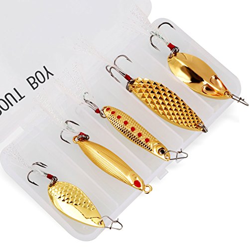 TROUTBOY 5Pcs Spoon Fishing Lure Spinnerbaits with Plastic Box - Portable Sequin Spinner