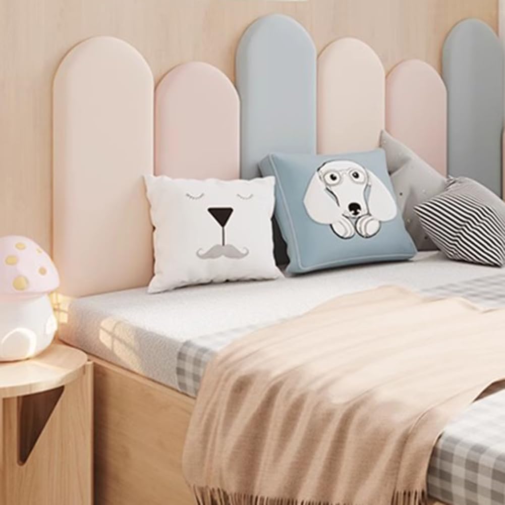 MESOVFCA 3D Upholstered Wall Panels, Peel and Stick Headboard for Kids, Anti-Collision Bed Backsplash Panels