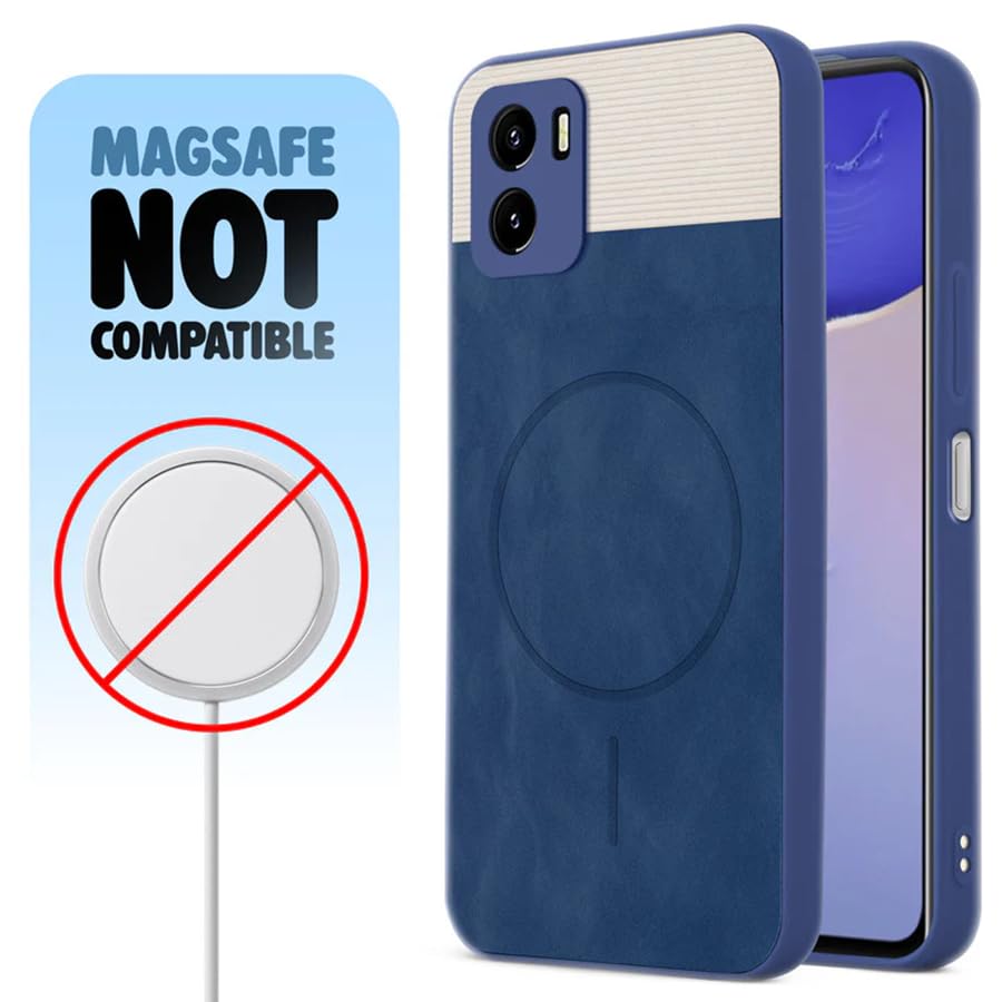 Image of Bintage CASE Mac Safe Design Hard Light Weight Back Case | Soft Border Camera Protect | Dual PU Leather Finish Back Cover Compatible for Vivo Y01 / Y15s / Y15c - White & Blue