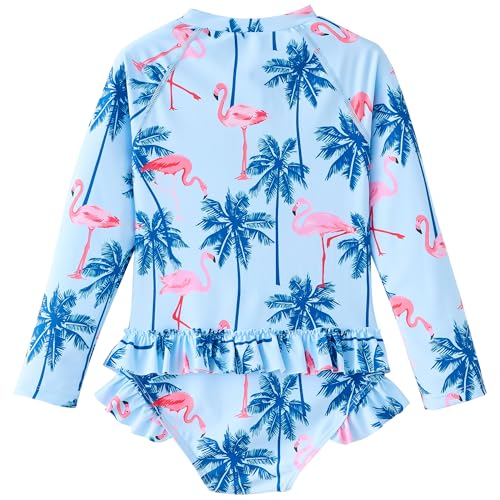 Image of UMELOK Girls Long Sleeve Rash Guard One Piece Swimsuits UPF 50+ Ruffle Zipper Bathing Suit 4-10 Years