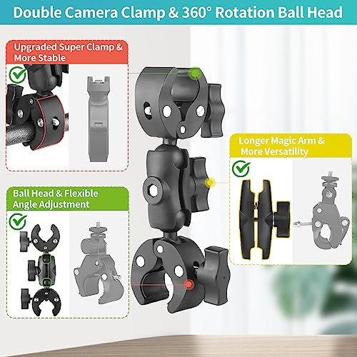 Double Clamp Mount Umbrella Chair Clamp with 360° Magic Arm, Umbrella Holder Clip for Chair Wheelchair Stroller Light Stand, Photography Reflector, Motorcycle, Live Scope Pole, Photo Boom Stand - Image 3