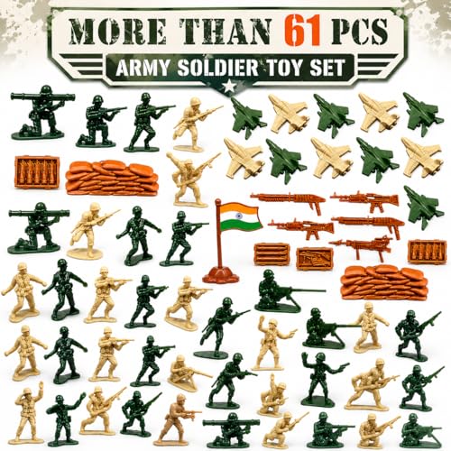 Image of SEE More Than 61 Pcs Army Soldier Toy Set with Fighter Jets, Weapons & Accessories, Military Action Figures Playset for Boys & Girls