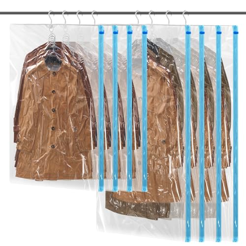 Hanging Closet Organizer Vacuum Seal Bags Multipurpose Moving Travel Bags Moisture-Proof and Durable for Clothing Jackets Suits Dresses Etc. (4 145x70cm+4 105x70cm)