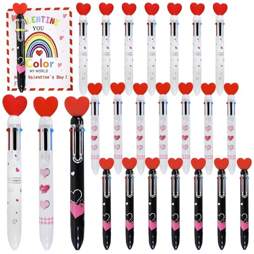 Bolígrafos con forma de corazón multicolor de 6 colores en 1 con tarjetas para regalar a granel 1