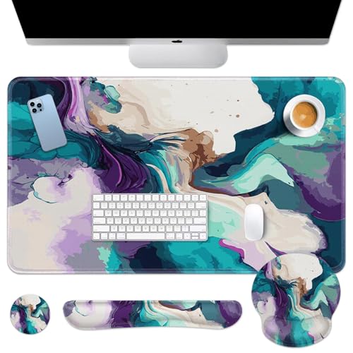 Tapis de souris ergonomique et repose-poignet clavier bleu pour bureau