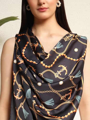 Image of Ravaiyaa - Attitude is everything Women Silk Digital Print Large Square Scarf Breathable Lightweight Neckerchief Printed Headscarf 40 inch x 40 inch Inch