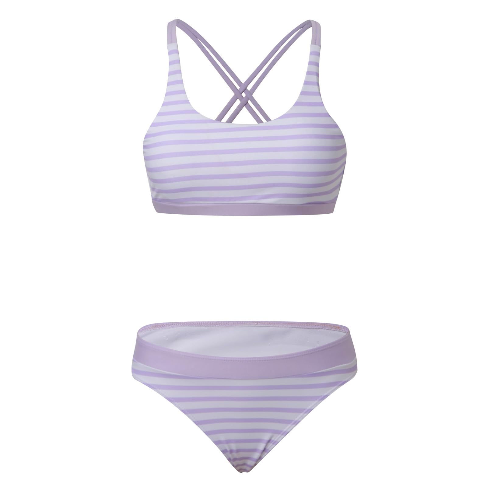 Generisch Bikini da donna, costume da bagno, costume da bagno da donna con stampa a righe, costume da bagno a due pezzi, costume da bagno a due pezzi con stampa increspata alta