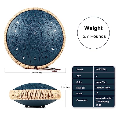 image for HOPWELL Steel Tongue Drum - 13 Inches 15 Notes Tongue Drum - Hand Pan 