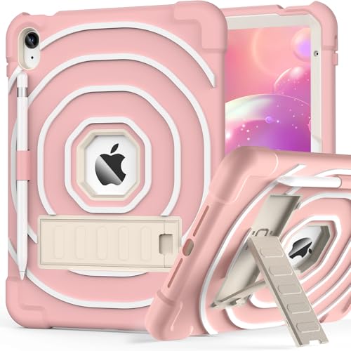 SIBEITU Kids Case for iPad (A16) 11th Generation 11-inch 2025/ 10th Gen 10.9-inch 2022, Shockproof Rugged Hybrid 3-Layer Protective Cover with Kickstand & Pencil Holder for Girls Boys (Pink+White)