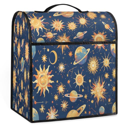 Tablerazzi Fantasy Universe Moon Sun Coffee Maker Cover, Coffee Machine Dust Cover with Handle, Waterproof Stand Mixer Dust Covers, Blender Mixer Juice Machine Covers with Pockets
