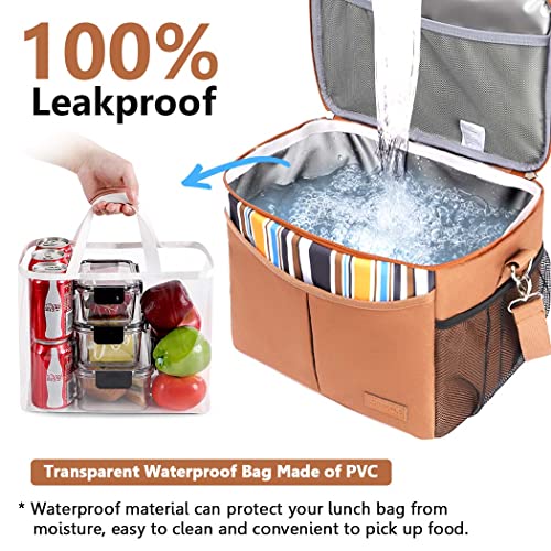 Conworld Large Lunch Bag Women 30-Can (20L), Lunch Box For Men Women, Double Storage Insulated Lunch Bag For Work Office Picnic - Lunch Bags With Waterproof Liner, Brown #TOP1
