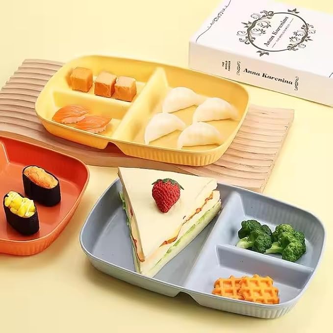 VibeZone 2pcs Unbreakable 3-Section Rectangular Plates – Stylish Striped Design PP Material for Snacks, Salads, Meals & Desserts. Perfect for Parties, Kitchen & Dining Decor (Light Pink) 1