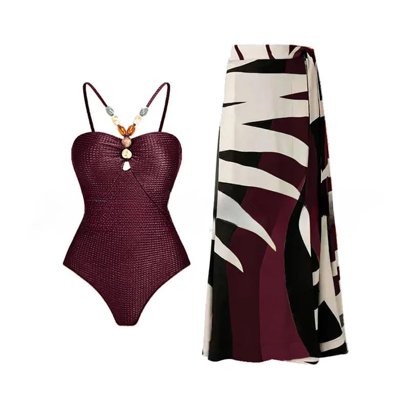 Image of AARAM Stylish Premium Women's One Piece Swimsuit with Cover Ups Wrap Skirt Sarong Retro Floral Print Monokini Tummy Control Swimwear, Printed Swimming Costume for Women Beach Wear