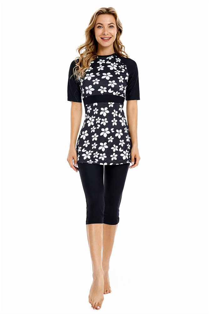 obaSeteck Rash Guard Surfing Suit Short Sleeve Swimsuit Burkini Modest Swimwear for Women Modesty Swimming Costume Beachwear (XL, Z3)