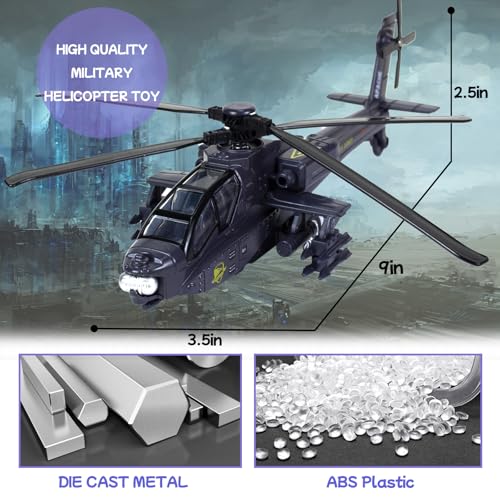 Tcvents Army Police Helicopter Toy for Boys Age 4-7, Diecast Military Toys Helicopter Model with Sounds & Lights, Pull Back Alloy Plane Birthday Gift for Kids Toddlers 3-9 (Holder Included) - Thumbnail 4