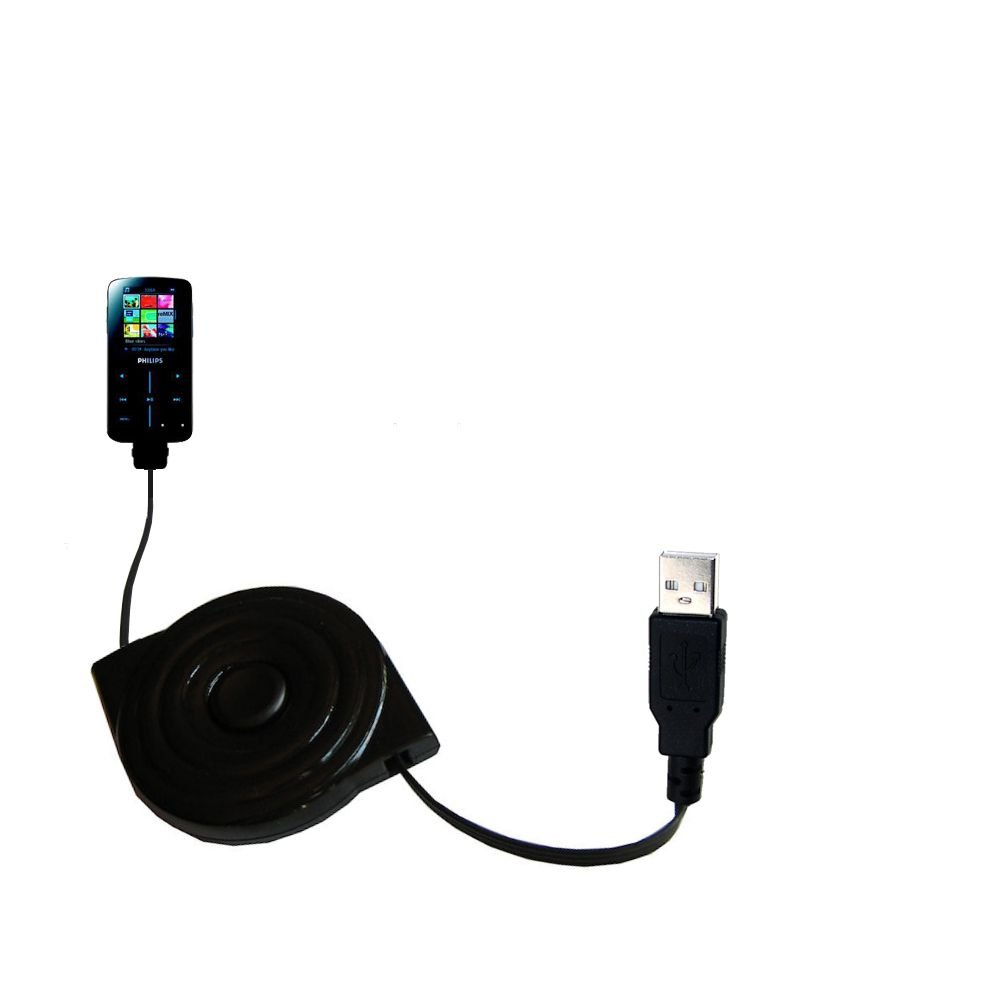 Compact Retractable USB Cable Charging compatible with Philips GoGear SA9345/00 with TipExchange Upgradeable System
