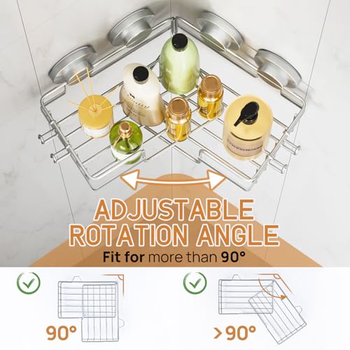 LEVERLOC 2 Pack Strong Suction Cup Corner Shower Caddy, Large Capacity Removable Bathroom Organizer, Stainless Steel Rustproof Shower Shelves with Hook, Drill-Free Wall Mounted Suction Basket, Black by LEVERLOC - Image 3