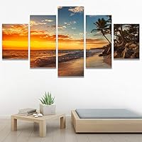 SIGNWIN 5 Panel Canvas Wall Art Modern Art Coastal Colorful Multicolor Photography Romantics Sunset for Home Decorations Ready to Hang - 60