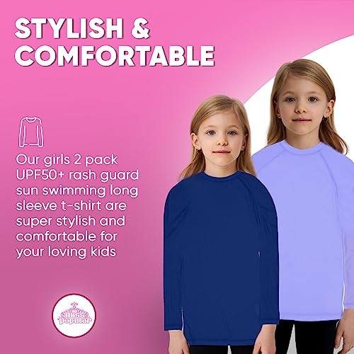 MISS POPULAR Girls 2-Pack UPF50+ Rash Guard Sun Swimming Long Sleeve Tee for Pool Beach Summer2