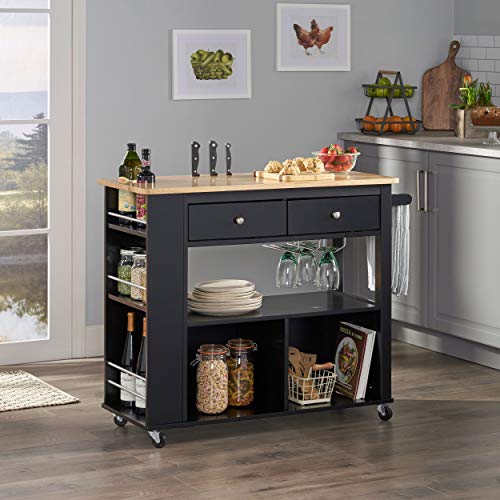 Christopher Knight Home Deborah Kitchen Cart With Wheels, Black, Natural #TOP1