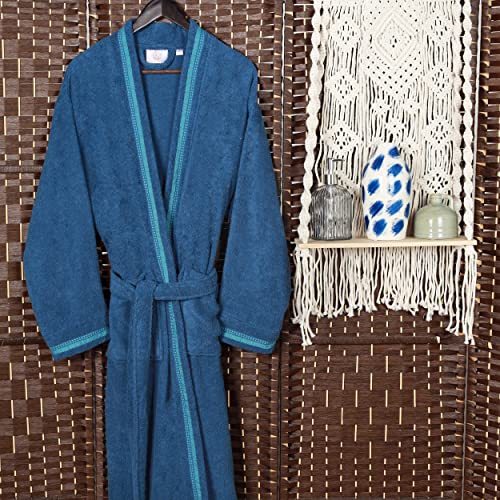 Superior Tinsel Unisex Turkish Cotton Terry Kimono Bathrobe with Embroidery, All-Season Robe 5