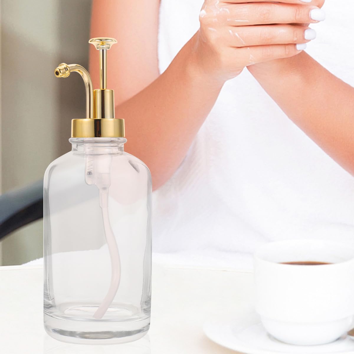 Dispensador de Jarabe de Vidrio 500ml, 2 Piezas Dorado | Acero Inoxidable y Pp, Diseño Elegante, Uso Doméstico, Protege de Impurezas