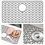 Sink Protectors for Kitchen Sink, 26''x 14'' Silicone Sink Mat, Heat-resistant Easy-Clean Kitchen Sink Mats Grid for Bottom of Farmhouse Stainless Steel Porcelain Sink with Rear Drain