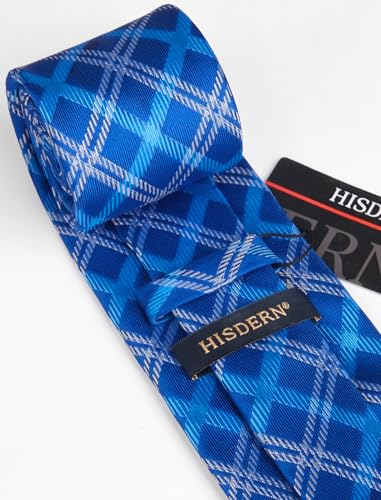Image of Enlision Ties for Men Plaid Stripe Tie Handkerchief Woven Classic Formal Necktie Pocket Square Clip Set
