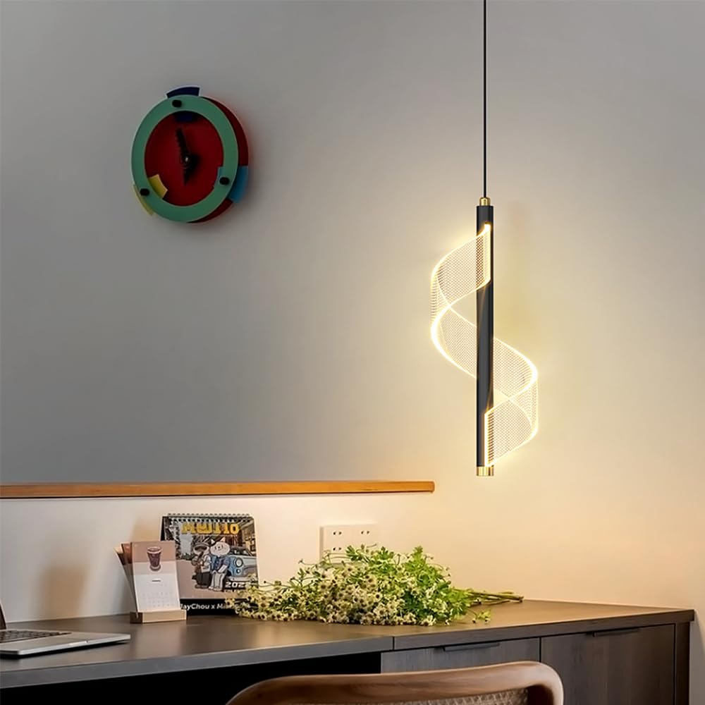 4W LED Hanging Lamp Bedside Bedroom Pendant Light, Nordic Modern Long Lines Pendant Lights for Living Room Hotel Counter Dining Table,Adjustable three colours 3000k/4500k/6000k (Black, Single)