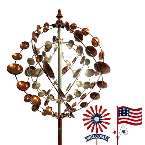 Wind Spinners Outdoor, 75' Large Metal Kinetic Wind Sculptures for Garden, 360 Degrees Swivel Yard Art with 2 Piece Welcome Flag Decoration