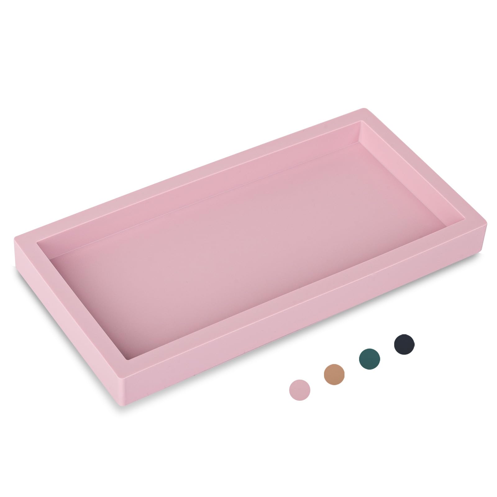 Small Silicone Bathroom Vanity Tray Rectangle Soap and Sponge Holder Kitchen Sink Organizer for Scrubber, Lotion Bottles, Perfume, Jewelry, Candle,