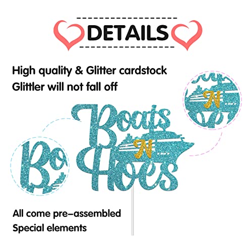 Blue Glitter Boats N Hoes Cake Topper, Nautical Themed Birthday / Bridal Shower / Engagement / Bachelorette / Wedding / Baby Shower Party Decoration Supplies #TOP2