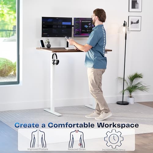 Image of VIVO Electric 48 x 30 in Rustic Standing Desk, Memory Height Adjustment, 1B Series, Holds 220 lbs, One-Piece Vintage Brown Top, White Frame, DESK-KIT-1W5N