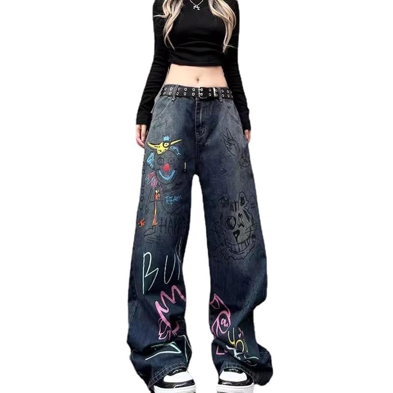Unisex Graffiti Baggy Jeans Grunge Hiphop Streetwear Harajuku Y2k High Waist Denim Wide Trousers Aesthetic Pants Vintage2