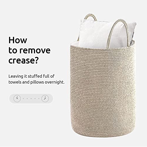 60L Woven Cotton Rope Hamper, Collapsible Laundry Basket With Handles, Tall Blanket Storage Bin For Clothes, Towels, Toys In Bedroom, Living Room, Nursery, Dorm - Brown #TOP4
