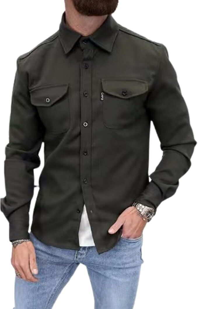 Lockenstab Men's B Button Down Shirt Jacket Casual Stylish Shirt Jackets(Green,XL)