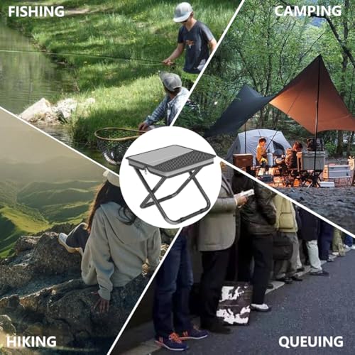 Image of Portable Ultralight Travel Stool Camping Chair Fishing Stool - Gray Carbon Steel and Keychain, Handbag Style Pocket Foldable