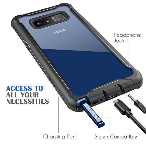 Samsung Galaxy Note 8 Cell Phone Case - Ultra Thin Clear Cover with Built-in Anti-Scratch Screen Protector, Full Body Protective Shock Drop Proof Impact Resist Extreme Durable Case, Black/Grey - Thumbnail 5