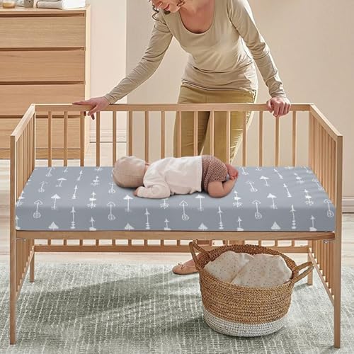 Image of Arrows Baby Crib Sheets for Boys Girls Grey Fitted Crib Sheet for Standard Crib and Toddler Mattress Cute Baby Mattress Sheets Toddler Bed Sheet 52x28x8 in