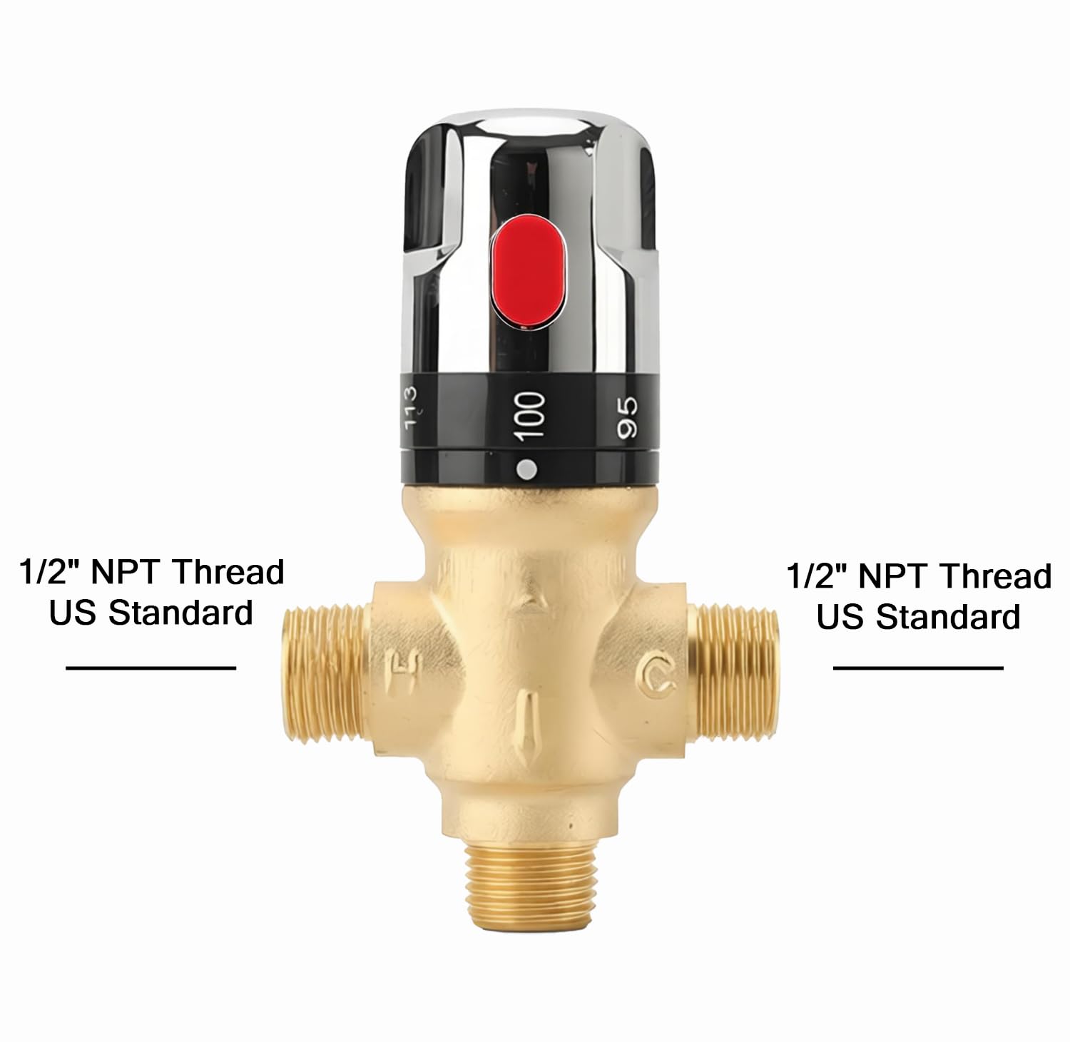 TreMax Valvola miscelatrice termostaica con filettatura 1/2 NPT, valvola di miscelazione con connettore NPT senza bisogno di adattatori, valvola di controllo della temperatura, marchio scala