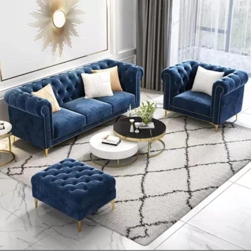 Image of Royale Hand Tufted Five (3+1+1) Seater Elegant Wooden Base Sofa in Wide Extravagant Fabric, Gives Luxurious Look for Home /Living Room /Office /Guest Room /Hotels