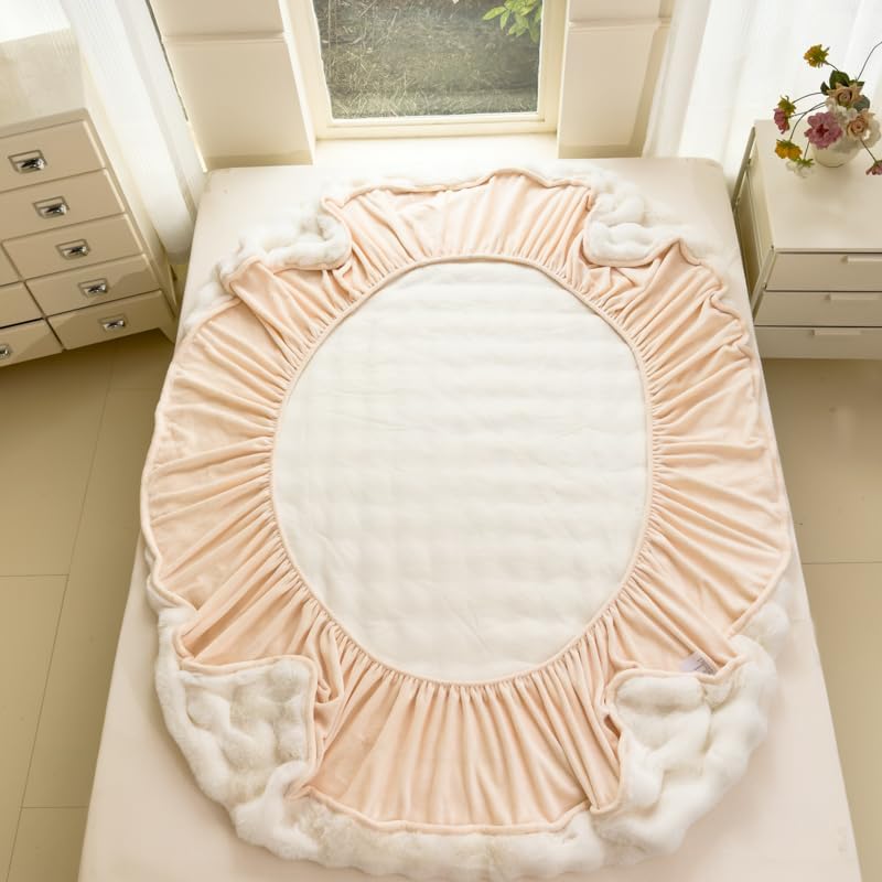 Plush Fluffy Fitted Sheet, Thick Plush Sofa Blanket, Pillow Cover, Three-Piece Set. Tie-dye Design, Comfortable and Warm Luxury Bedding Set for Bed, Sofa, White, Queen