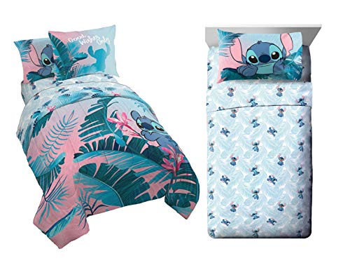 Jay Franco Disney Lilo & Stitch Floral Fun 8-Piece Twin Bedding Bundle- Includes Bed Set, Sheet Set