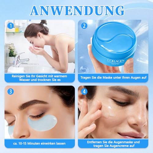 60 Pcs Augenpads,Augenpads Gegen Augenringe,Mit Hyaluron & Kollagen für Anti-Aging,Mindern Falten und Schwellungen Mit Kühlend Feuchtigkeit
