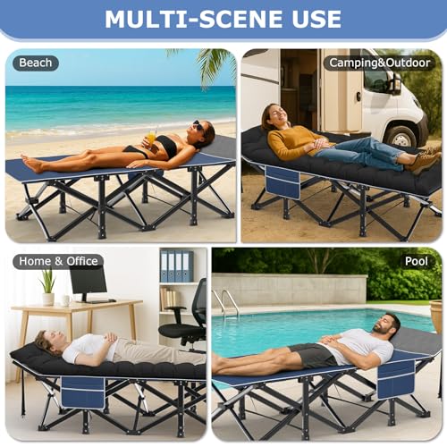 Image of Suteck Camping Cot, 32In XXL Folding Camping Cot Sleeping Bed for Adults 1200D Double Layer Oxford Cots for Camping W /Pilllow Mattress Carry Bag for Home Office Travel